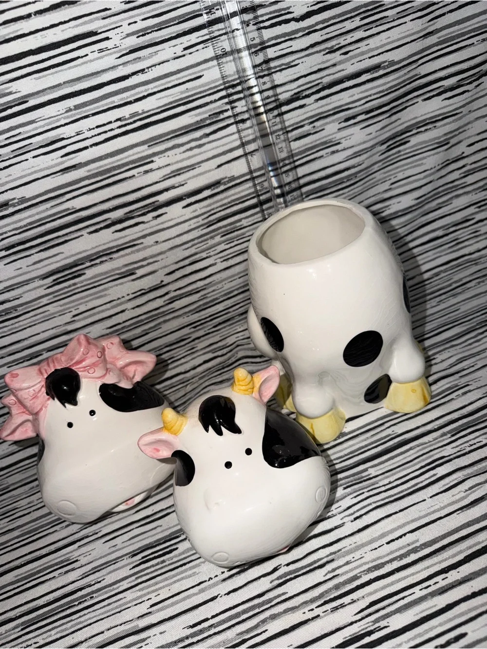 Ceramic Black & White Cow Cookie Jar - Interchangeable Cow and Bull Heads.
